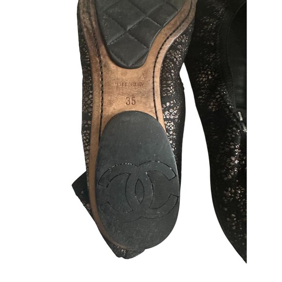 CHANEL Women's Black Metallic Captoe Ballet Flats Size 5 / 35 - Picture 7 of 13